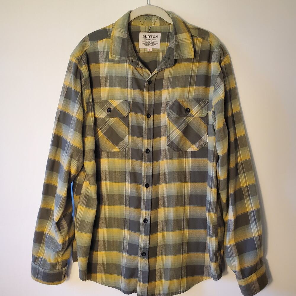 Burton Durable Goods Mens L Brighton Flannel Long Sleeve Shirt Plaid Gray Green